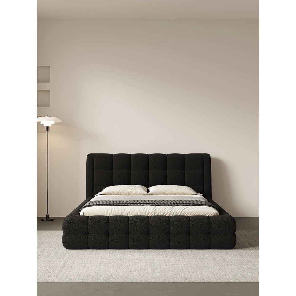 奶油风羊羔绒棉花糖布艺床简约现代极简法式复古高端双人主卧大床