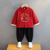 棉麻复古中国风男宝宝 男童套装 宝宝周岁生日古装 汉服儿童唐装