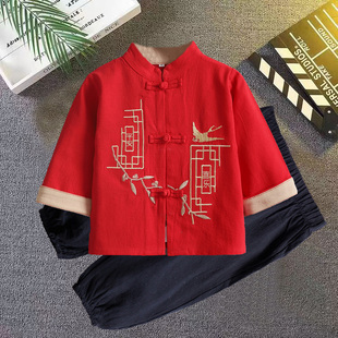 儿童汉服唐装男童古代春秋周岁宝宝礼服少爷中国新款夏季薄款套装