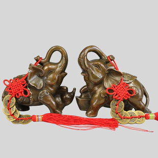 纯铜大象铜象摆件一对招财珠宝如意象办公室玄关客厅酒柜高档轻奢