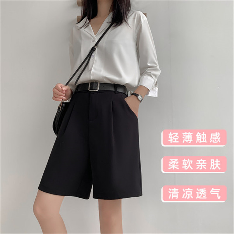 SUIT SHORTS WOMENS SUMMER LOOSE WIDE LEG PLUS SIZE 2024 NEW HIGH WAIST STRAIGHT CUFFLINKS CASUAL PANTS CROPPED PANTS