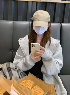 夏季灰色oversize大码开衫连帽卫衣潮早宽松拉链薄款外套女0412d