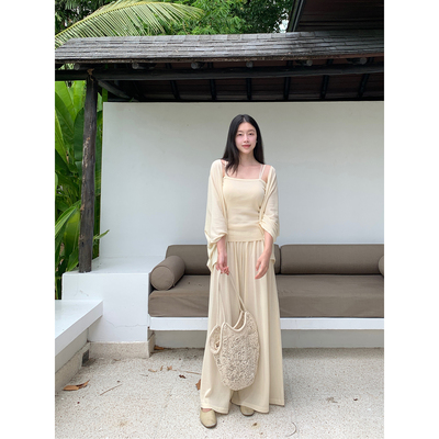 Floating 醋酸针织开衫/吊带/裙裤气质休闲三件套女夏季百搭套装