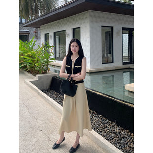 Floating私服 背心连衣裙 重工轻奢小香风马甲拼接撞色长裙女无袖