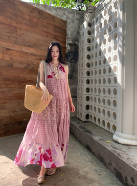 Floating 紫气东来/浪漫花卉 重工定位花4米大摆连衣裙无袖长裙