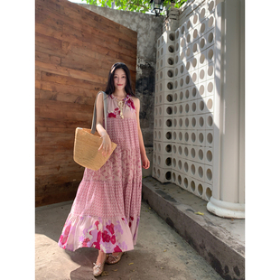 重工定位花4米大摆连衣裙无袖 浪漫花卉 长裙 紫气东来 Floating