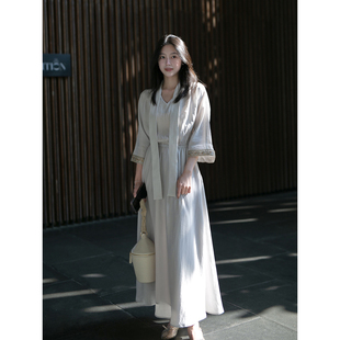 Floating铜氨丝 水冰蓝高级度假风气质收腰飘带连衣裙女静奢长裙