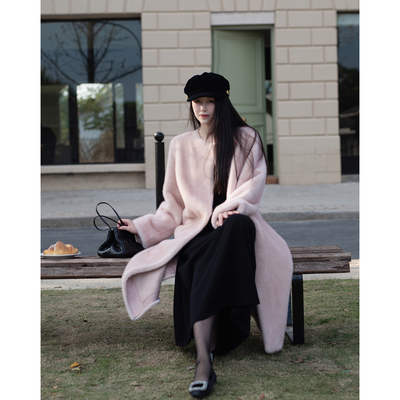 Floating 仿水貂 粉色系气质轻奢风高级感皮毛一体长款仿皮草外套