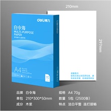 包邮得力白令海打印复印纸木浆纸70g80克2500页A4纸5包木尚珊瑚海