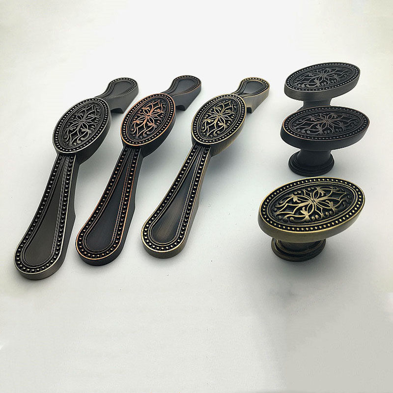 美式椭圆形拉手简欧衣柜门橱柜拉手仿古铜雕花酒柜抽屉电视柜把手