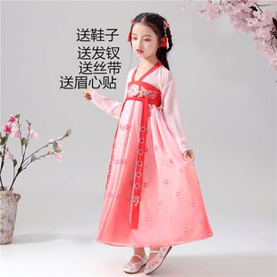 抖音儿童汉服女童古装超仙女复古印花襦裙小女孩中国风古风连衣裙