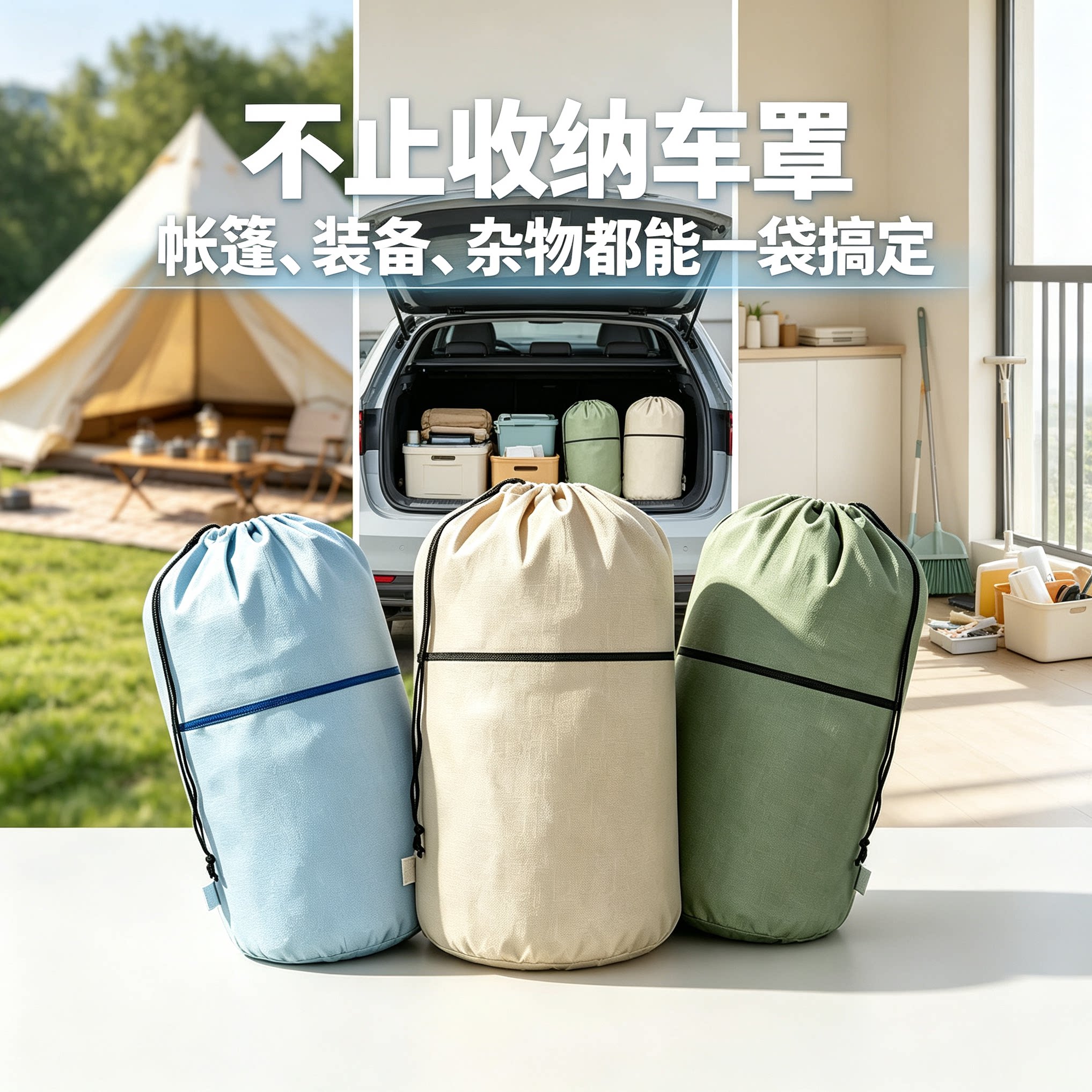 牛津布车衣配套收纳袋抽绳束口袋 车载户外露营帐篷杂物便携包