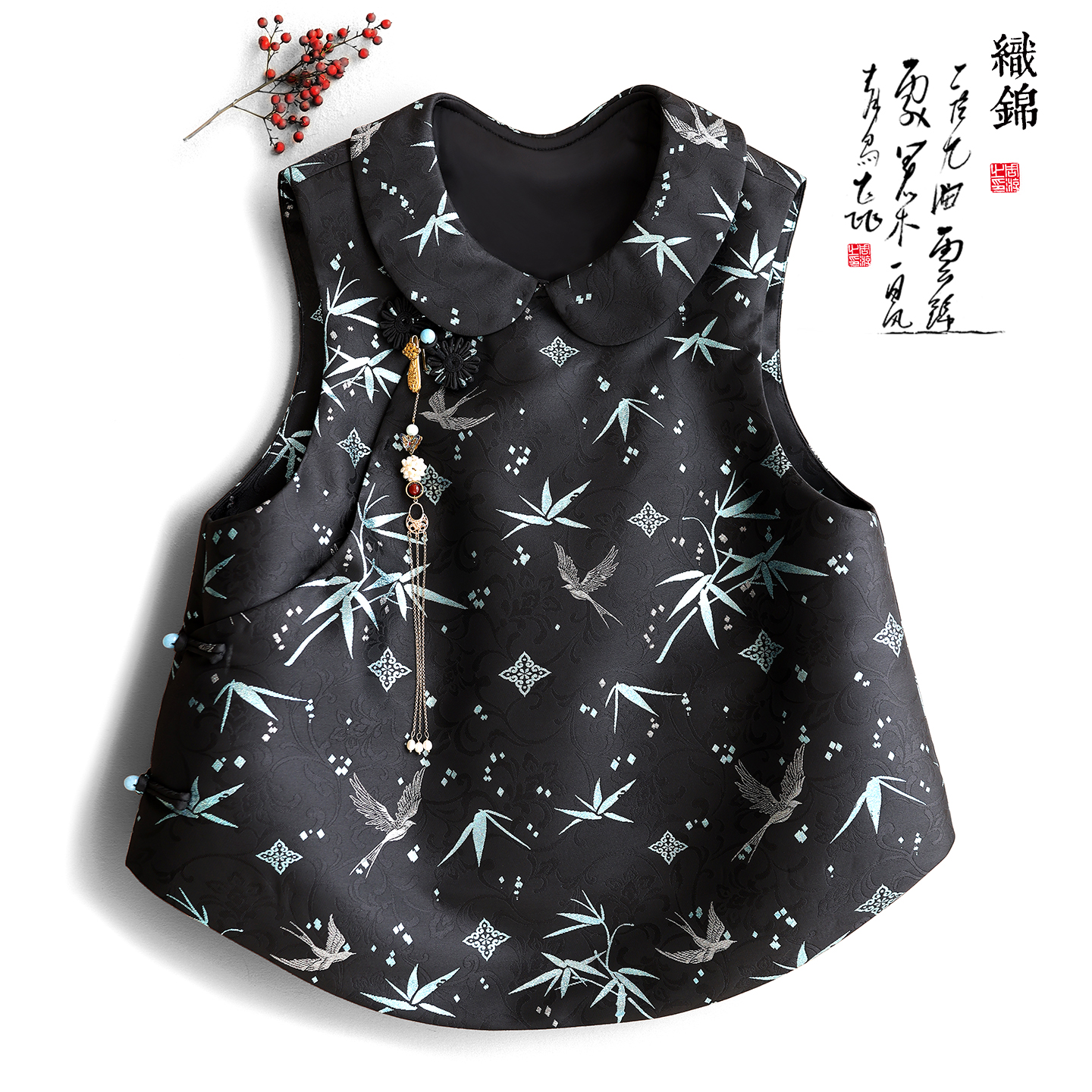 云澍新中式娃娃领织锦加棉马甲