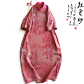 云澍原创花罗红云纱新中式 改良旗袍连衣裙真丝印花国风长裙年轻款