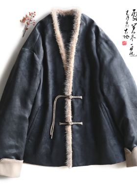 云澍原创35姆米小重缎提花香云纱新中式改良盘扣棉服女冬黑色棉袄