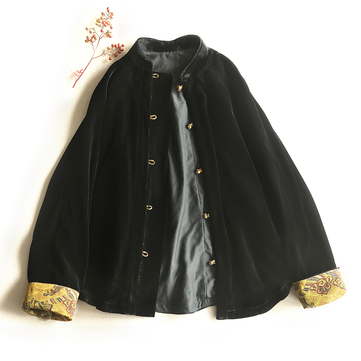 云澍原创新中式改良真丝绒香云纱拼接外套女秋季新款唐装茶服女