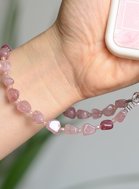 天然水晶草莓晶锆石手机链挂绳甜美挂件精致手机壳女士小众礼物