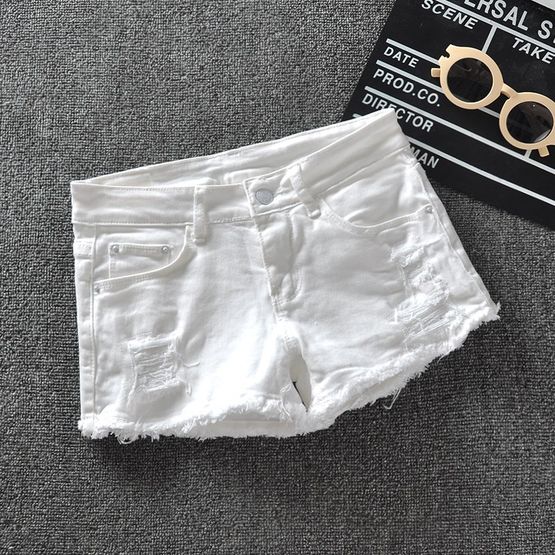 Low-waisted cowboy shorts white 2019 Boots pants hole UltraShort Hot pants Elastic force Self cultivation Show thin Korean Editionin the Women's clothing/Boutique , Jeans  category - from Buy2taobao.com to provide professional Taobao agent buy service