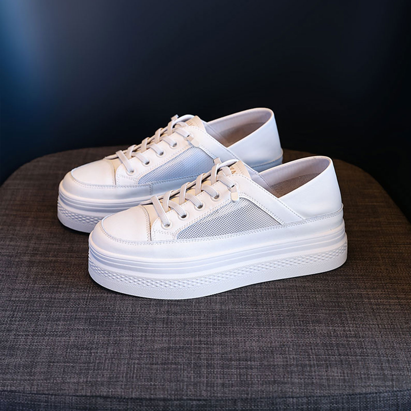 真皮圆头厚底小白鞋增高休闲