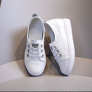 真皮小白鞋女内增高一脚蹬女鞋浅口夏季镂空透气头层牛皮休闲板鞋