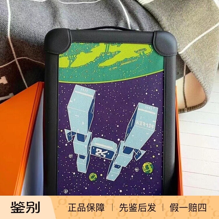 现货 爱马仕Herm&egrave;s 限量版印花牛皮彩色万向轮行李箱拉杆箱24寸