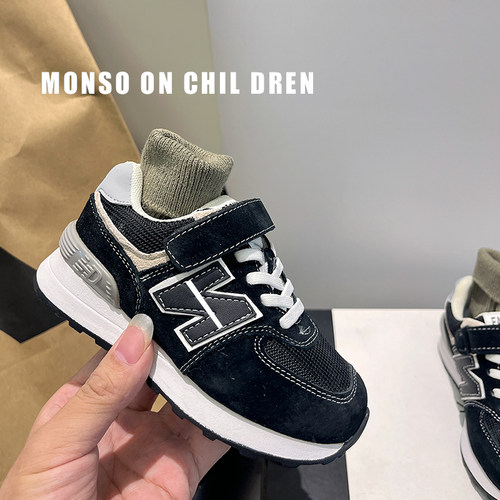 儿童N子运动鞋男童鞋子2025春秋季新款真皮女童宝宝幼童小童软底