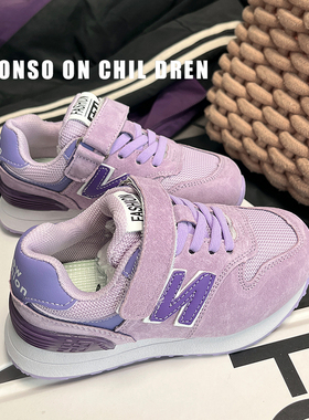 儿童紫色运动鞋2025新款春秋儿童鞋子老爹鞋男童N字鞋女童休闲鞋