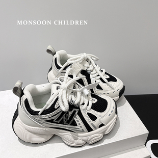 老爹鞋男童运动鞋2025春秋季新款儿童女童鞋真皮儿童鞋子炸街增高