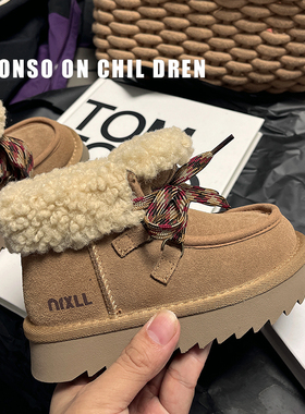 真皮防水加厚保暖防滑雪地靴女童男童棉鞋儿童短靴加绒加厚棉鞋子