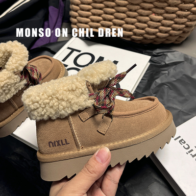 真皮防水加厚保暖防滑雪地靴女童男童棉鞋儿童短靴加绒加厚棉鞋子
