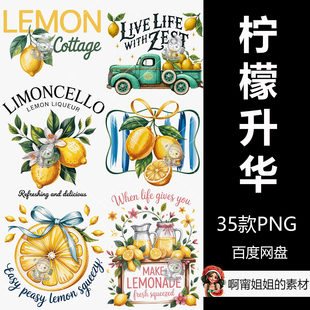 新品柠檬升华剪贴画手绘水彩热转印插图PNG免抠设计素材高清精品