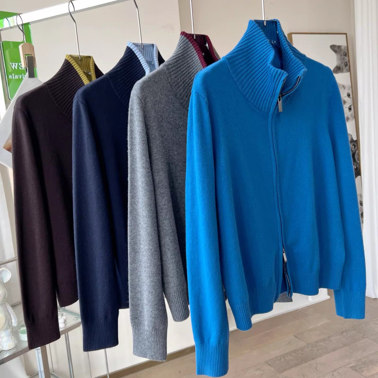 100绵羊毛衫双头拉链立领夹克毛衣外套女秋冬新宽松高领开衫上衣,女装/女士精品,毛针织衫,淘宝优惠券,粉丝福利购,淘宝优惠卷