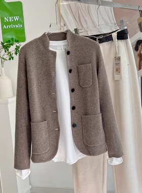 老钱风100绵羊毛新中式高级感立裁开衫外套2026春秋针织衫女毛衣