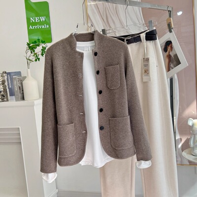 老钱风100绵羊毛新中式高级感立裁开衫外套2026春秋针织衫女毛衣