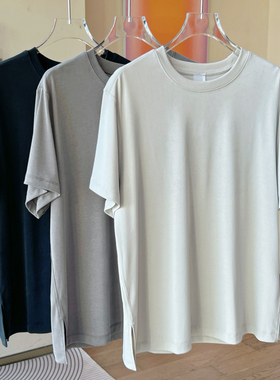 lu家drapey soft垂感莫代尔速干防晒圆领宽松面膜T恤短袖开叉上衣