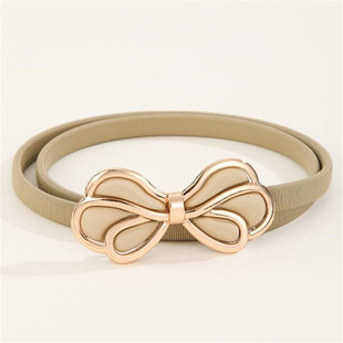 2023欧美春夏新款烤漆金属弹簧松紧小蝴蝶结装饰优雅女士时尚腰带