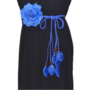 休闲百搭雪纺大花朵编织女士细腰带绑绳打结腰链韩版流苏装饰裙带