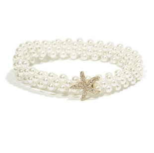 女士珍珠腰链 韩版新款个性甜美气质海星扣珍珠松紧腰带现货大码