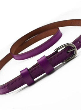 女士真皮小皮带女款百搭针扣小腰带装饰军绿纯牛皮裙子紫色裤带潮