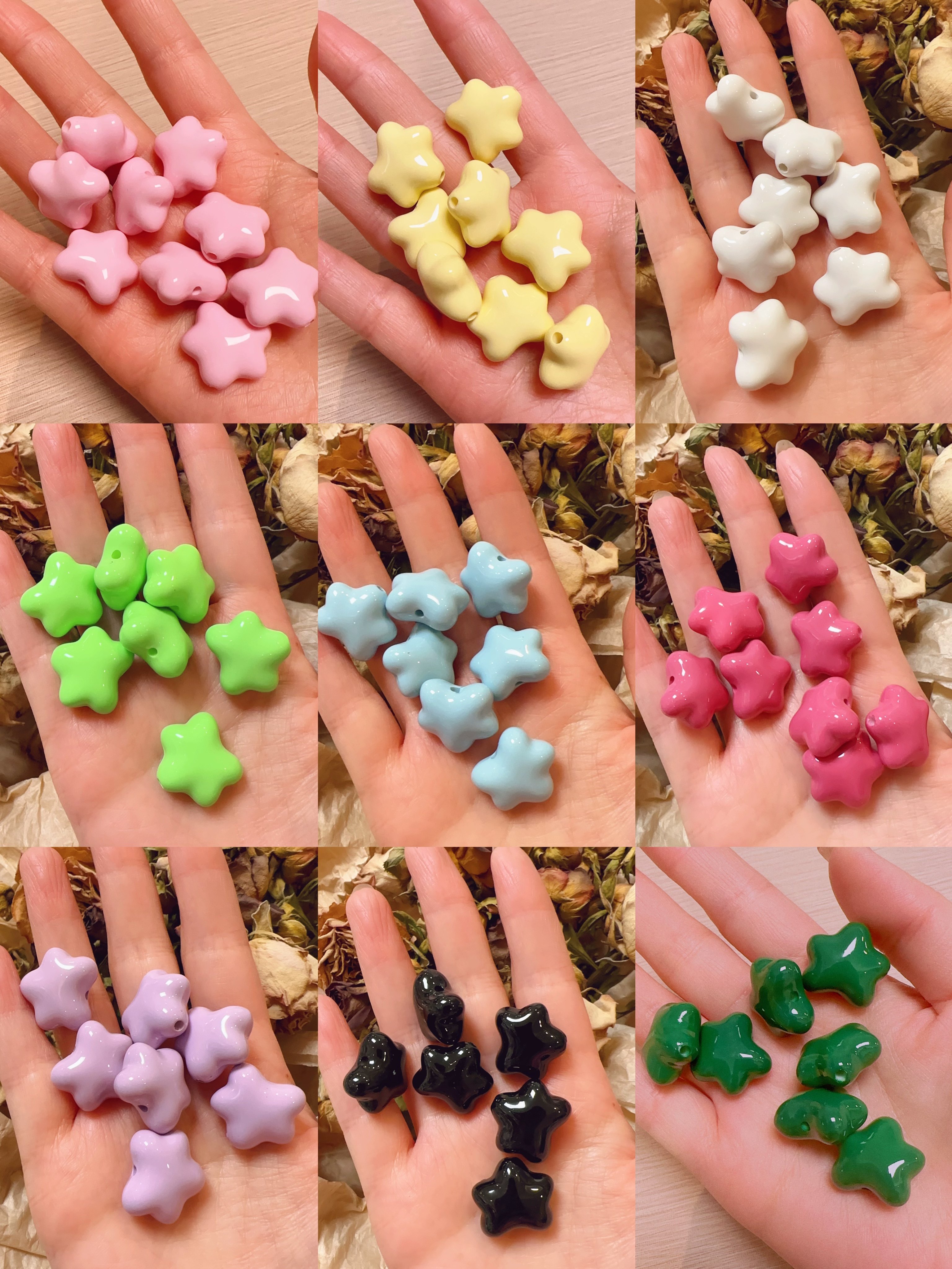 欧美系烤漆五角星手绘底珠竖通孔胖星星手工diy饰品手机链配件