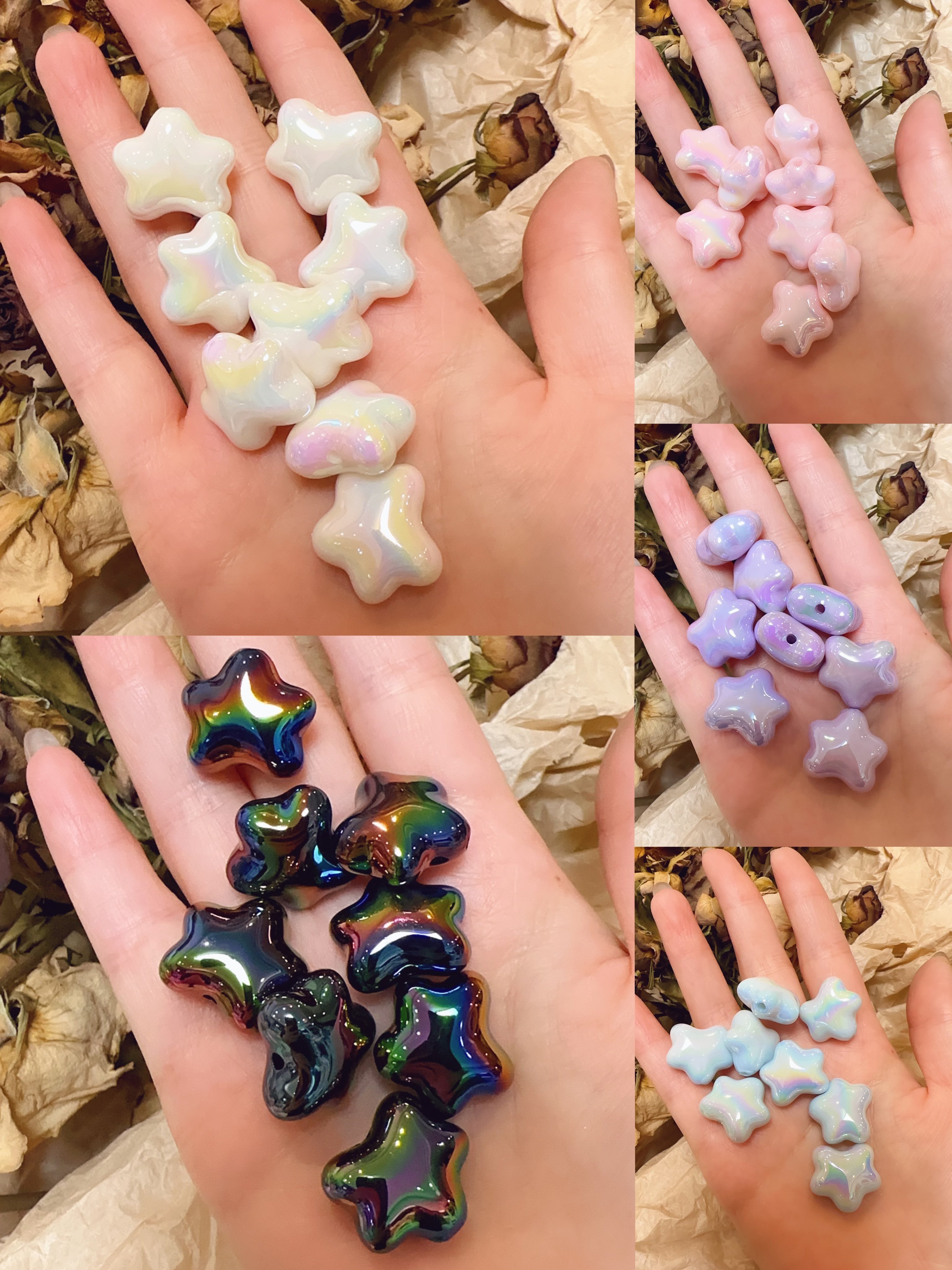 欧美系奶油色系五角星竖孔胖星星手工diy饰品手机链珠串挂件配件