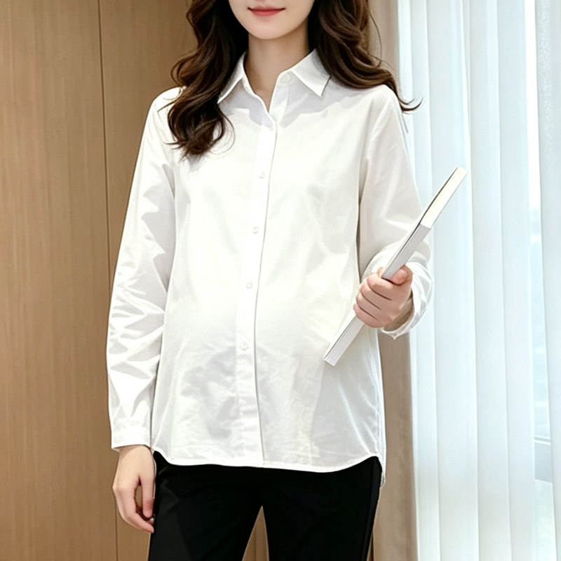2026孕妇装长袖孕妇上衣职业上班族职业装孕妇衬衣白色秋冬装上衣