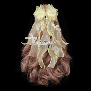 甜美黄色蝴蝶结发夹女治愈系柠檬黄发饰公主飘带头饰闺蜜生日礼物