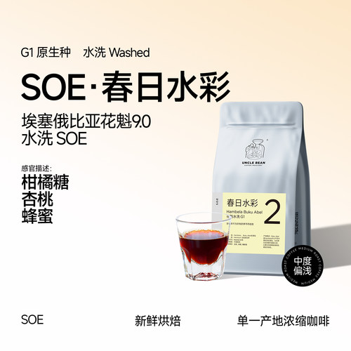 豆叔埃塞SOE花魁咖啡豆G1水洗手冲精品黑咖啡粉中浅烘焙单一产地