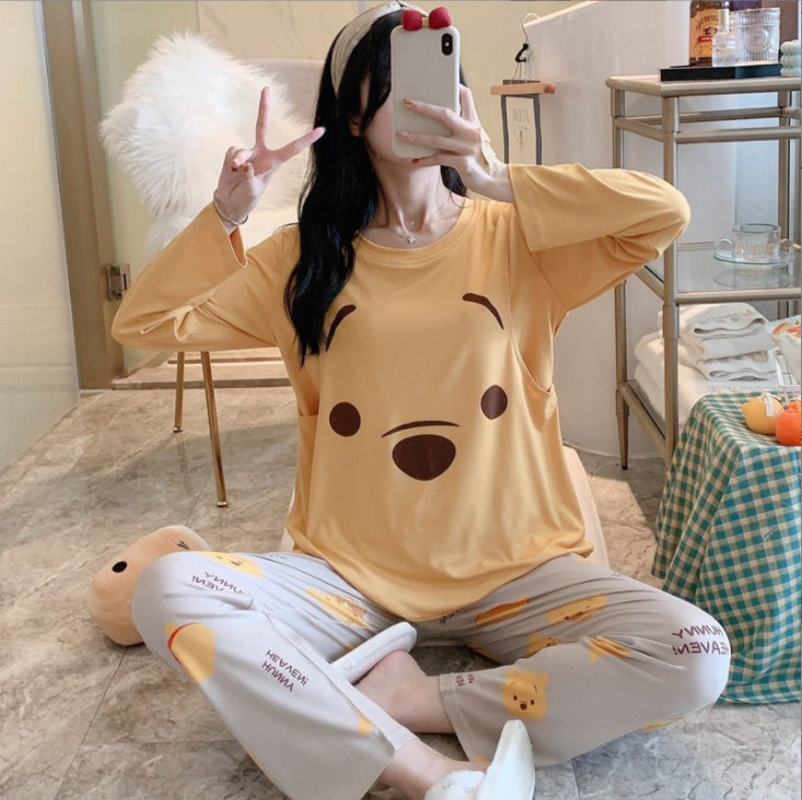 春秋天加肥加大版超大版孕妇装月子服薄款产后哺乳睡衣女卡通孕期