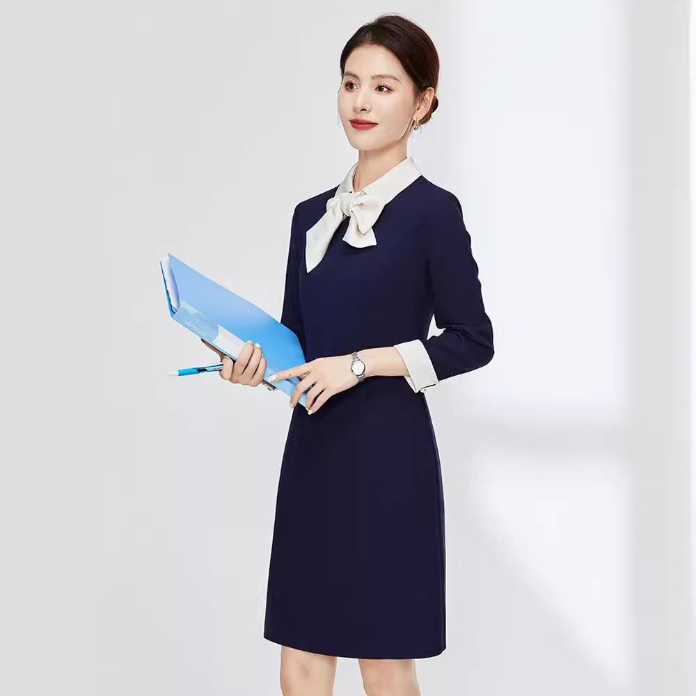 职业气质连衣裙酒店美容师工作服女幼儿园老师园服工装连衣裙女夏