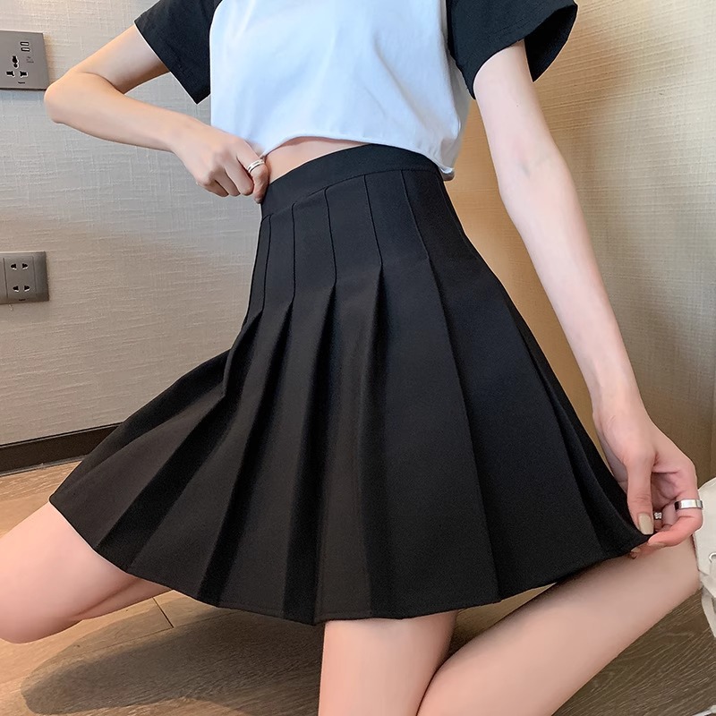 西装学生百褶裙装高腰a字显瘦直筒宽松短裙夏天碎花半身裙印花色