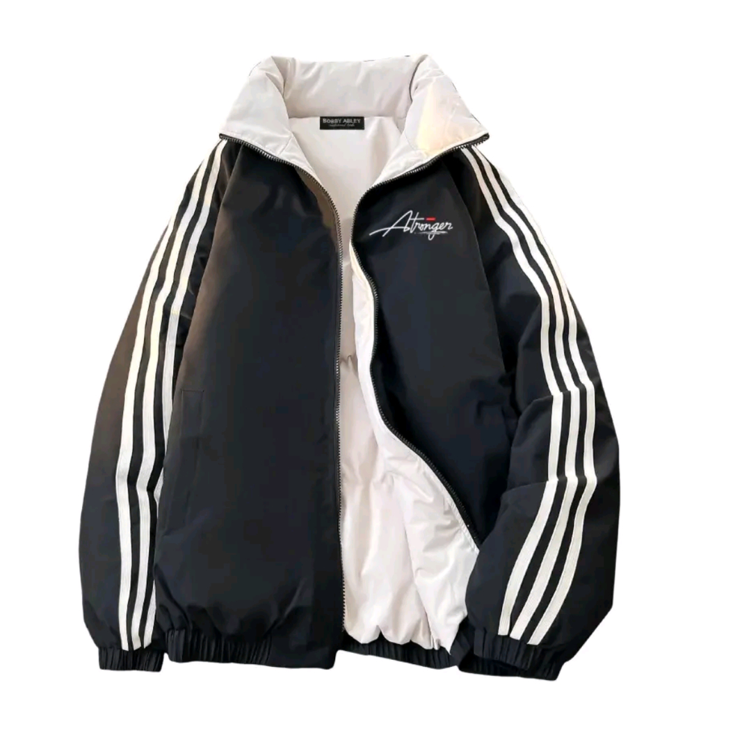 BOBBY ABLEY 美式复古侧条纹双面穿校园风慵懒加绒加厚羽绒长袖