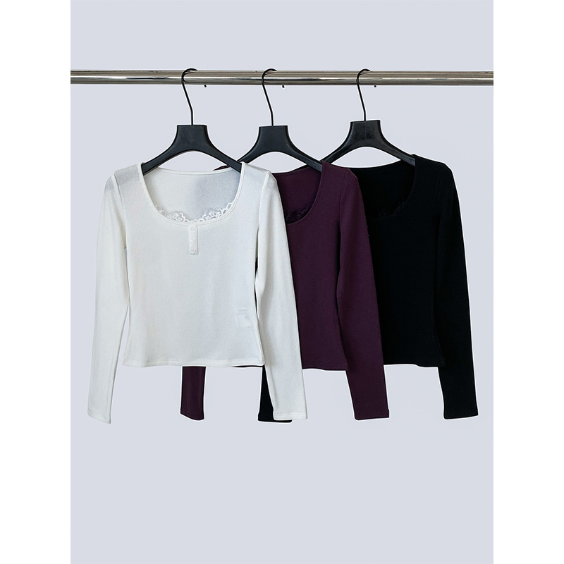 纯欲蕾丝大U领显瘦针织打底衫