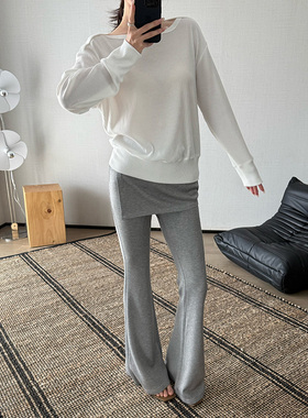 THEIRS 春秋款软糯垂感透气弹力显瘦假两件拖地喇叭休闲裤瑜伽裤